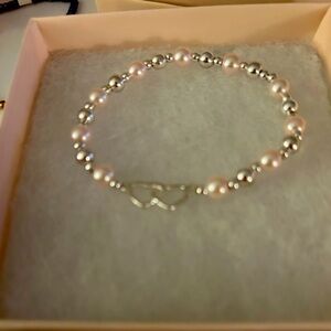 Silver and pink stretch bracelet